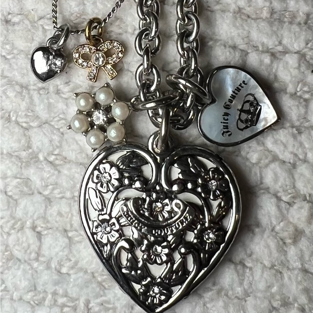 Rare silver Juicy couture dual chain pendant with charms, two tone